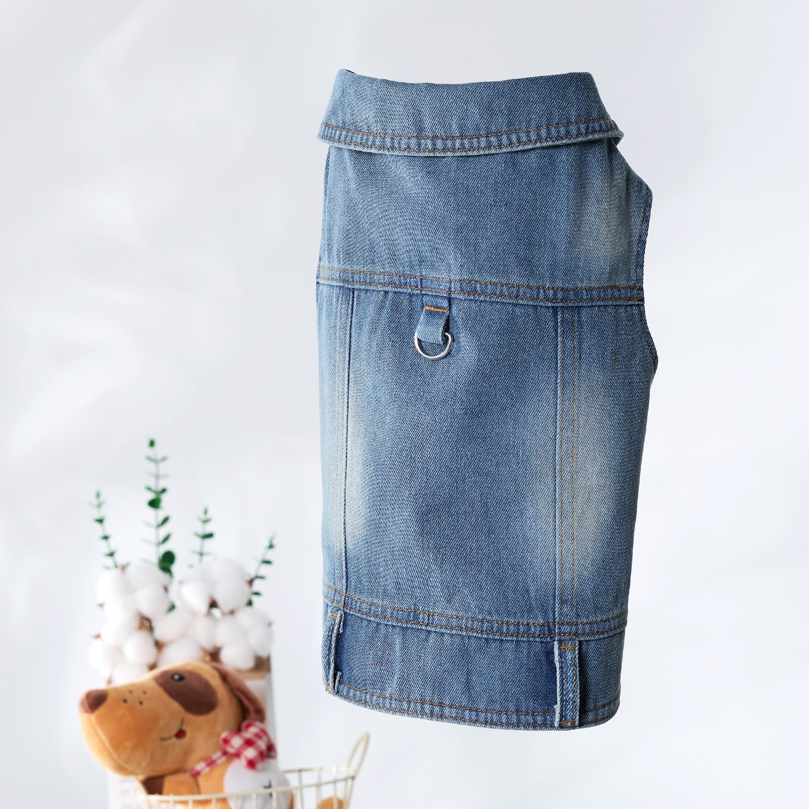 Cantuccistudio Stylish Denim Dog Jacket with Leash Ring, Compatible with Leash, Perfect for Small to Medium-Sized Dogs, Trendy Year-Round Harness Vest, Machine Washable (XXX-Large)