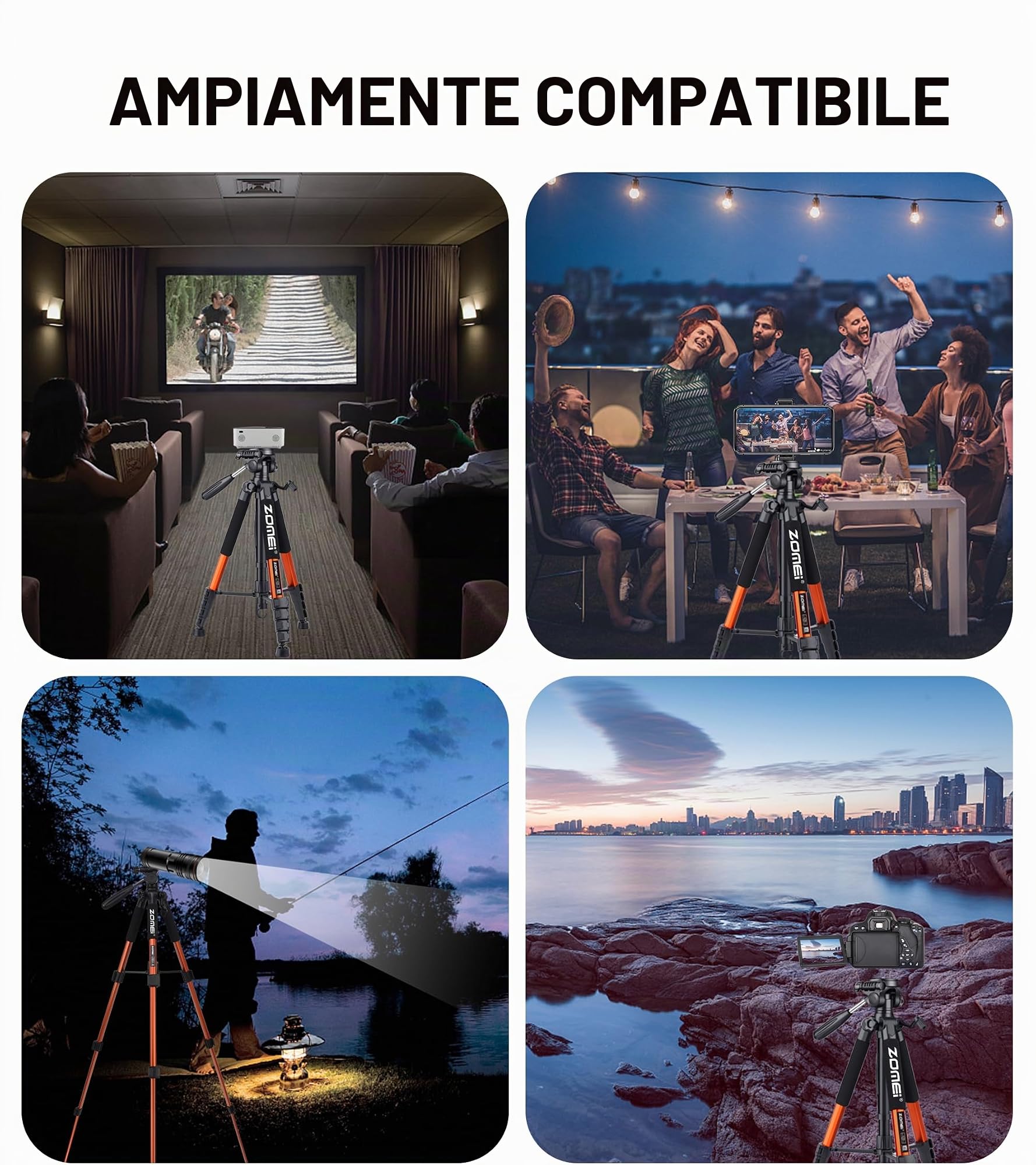 ZOMEi Treppiede da 188 cm, resistente, professionale, da viaggio, compatibile con fotocamere DSLR, telefoni cellulari, proiettori, binocoli, cannocchiale (arancione)
