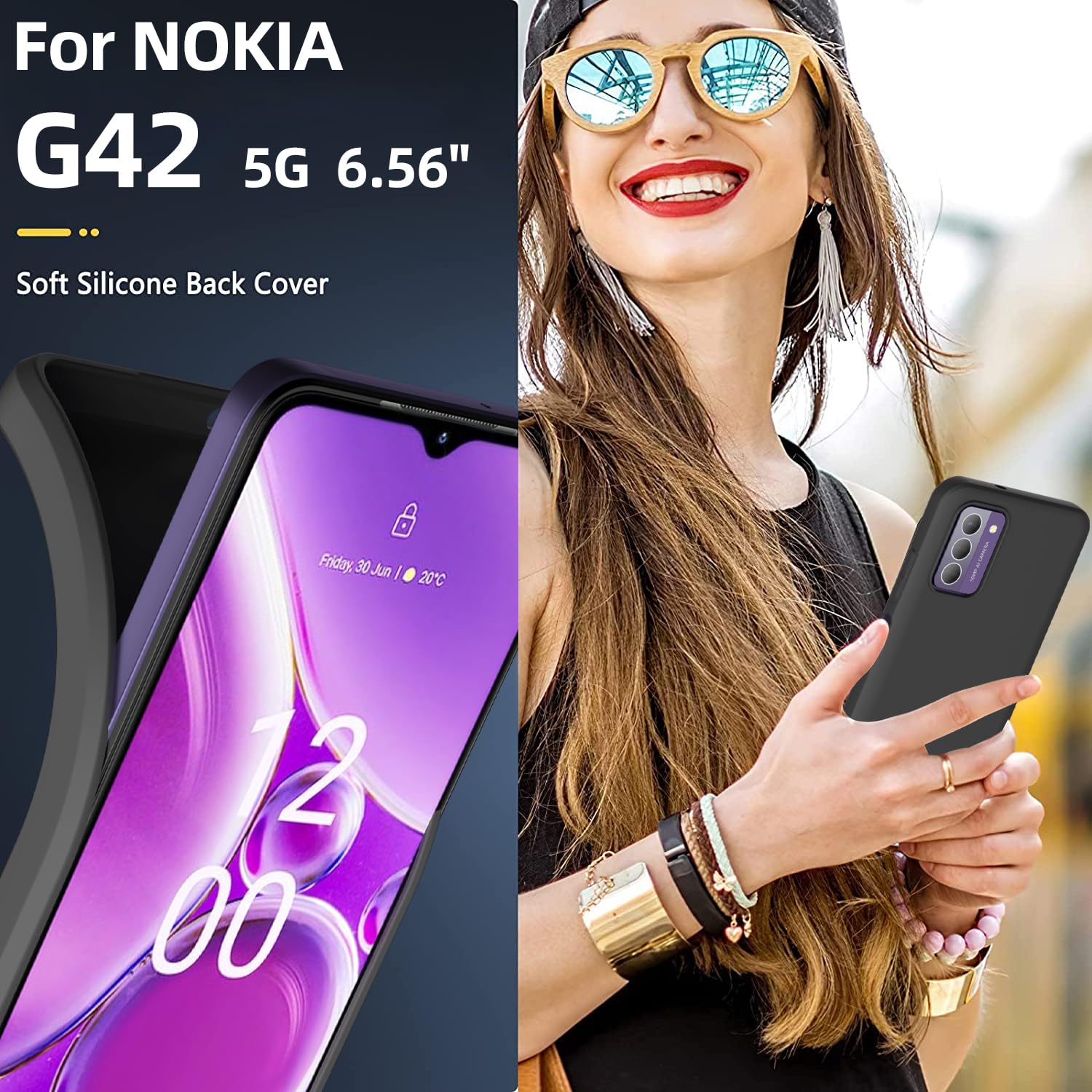SCL Hülle Für Nokia G42 5G Mit Panzerglas, Carbon-Design, 2-teilig - Stoßfest, Rutschfest, 9H Härte