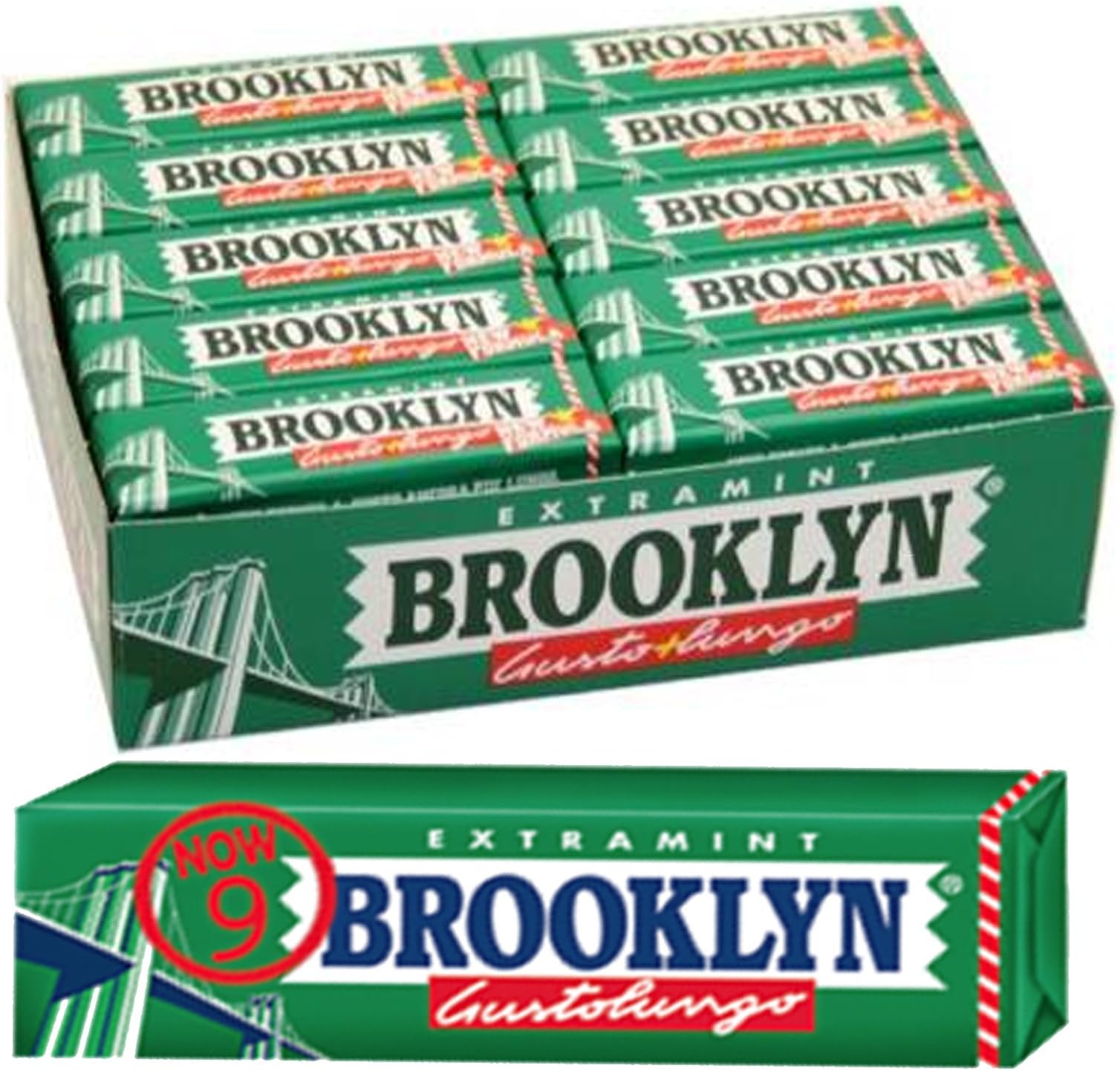 10 PACKAGES BROOKLYN EXTRAMINT MINT DARK GREEN CHEWING GUM