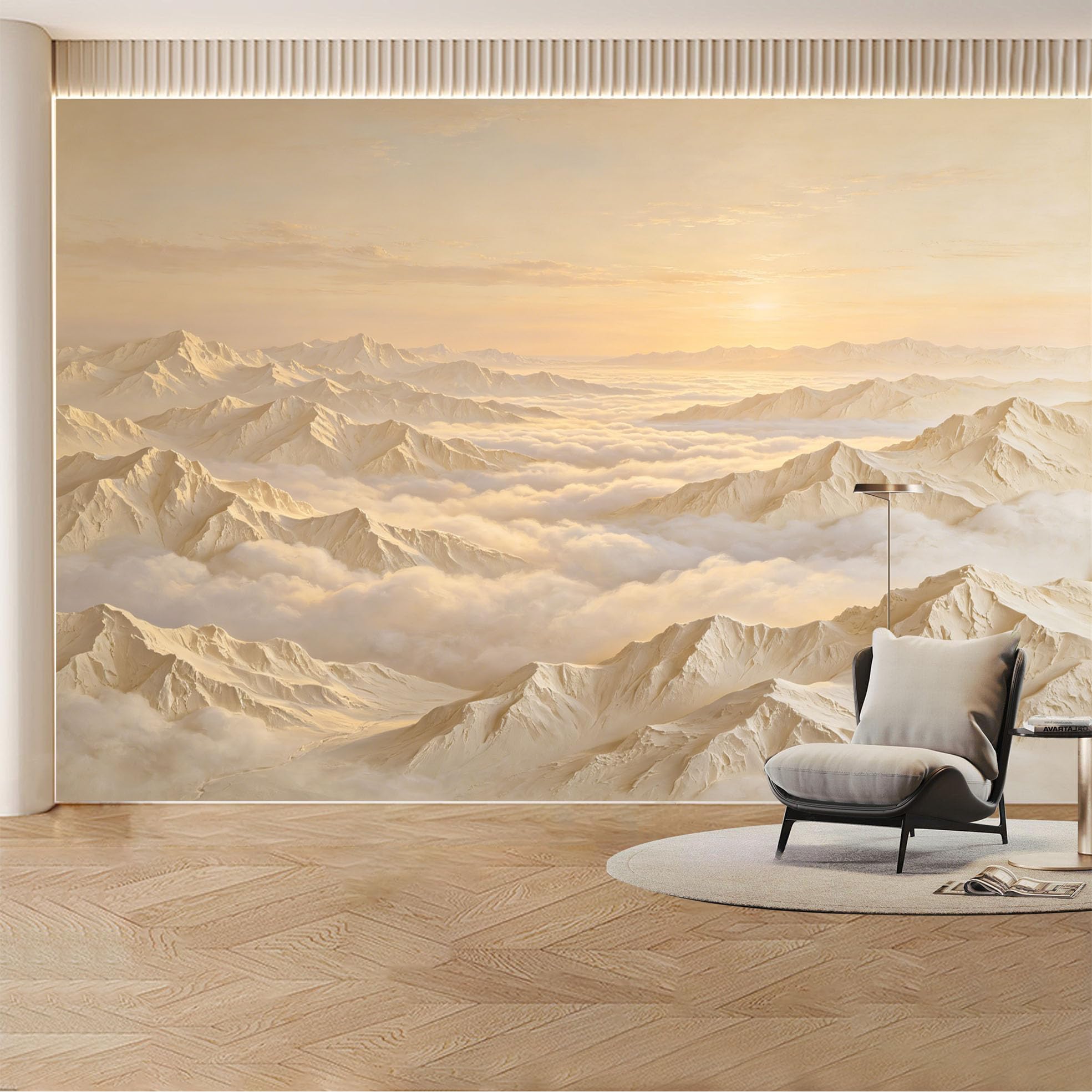 Custom Wall Mural Wallpaper Mountain Peak Landscape 3D Effect Large Wall Art Sunset Misty Removable SelfAdhesive Large Photo for Living Room， Bedroom， Office