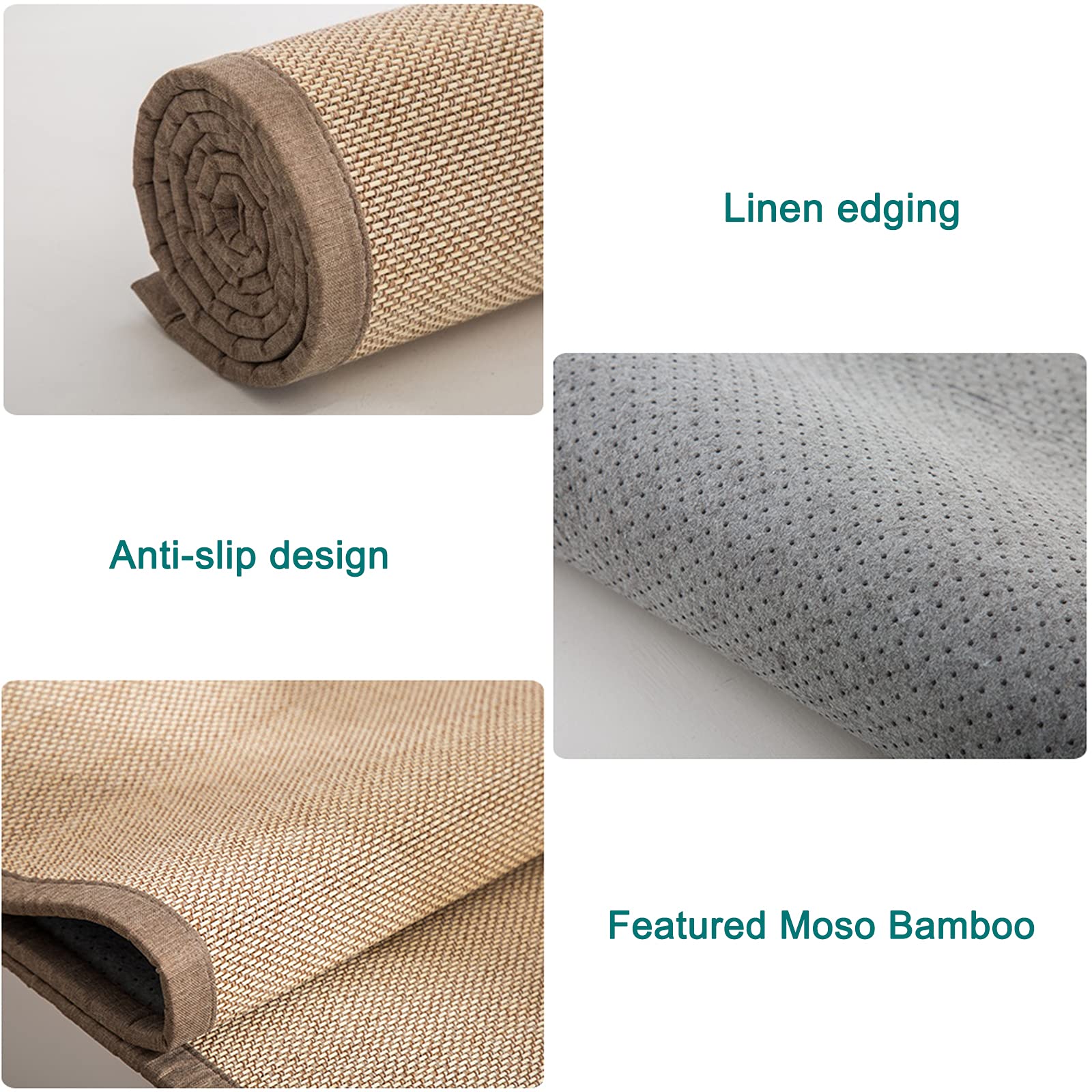 Naturfaser Bambusteppich,Strapazierfähiger Bordürenteppich,Rutschfester Teppich Bambus,2,5cm Dicker Bambusmatte,Aufrollbar,für Wohnzimmer Schlafzimmer Tee Raum Zen-Raum (W115xH250cm/45.3"x98.4")