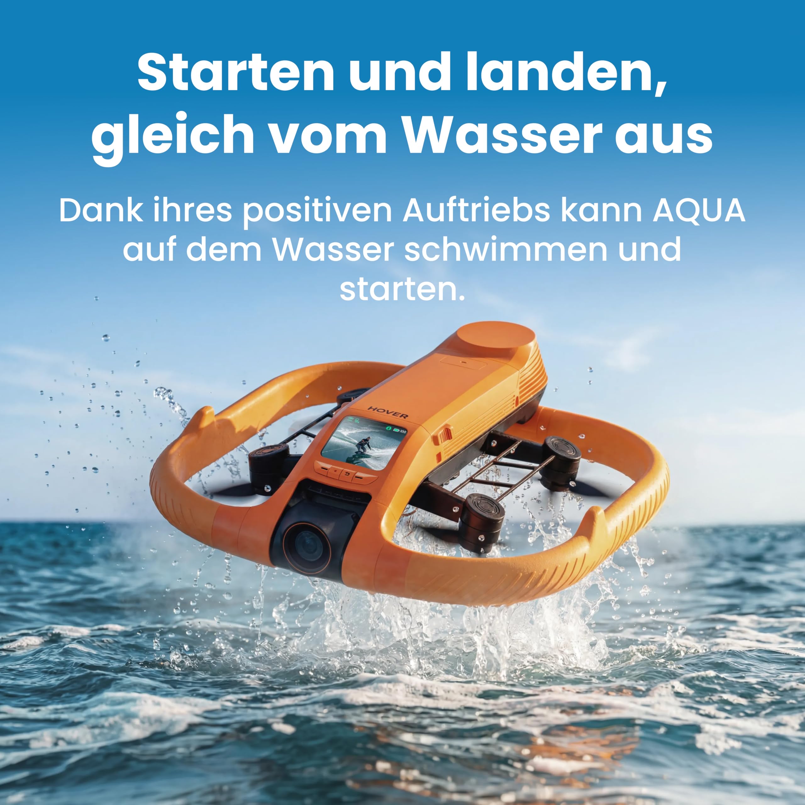 HOVERAir AQUA Flugkamera, IP67 wasserdichte Follow-Me-Drohne mit Kamera für Wassersport, 34mph, 10+ Flugmodi, 4K 100fps Zeitlupe, HDR-Video, SmoothCapture 3.0 (Extra-Flugzeit-Paket)