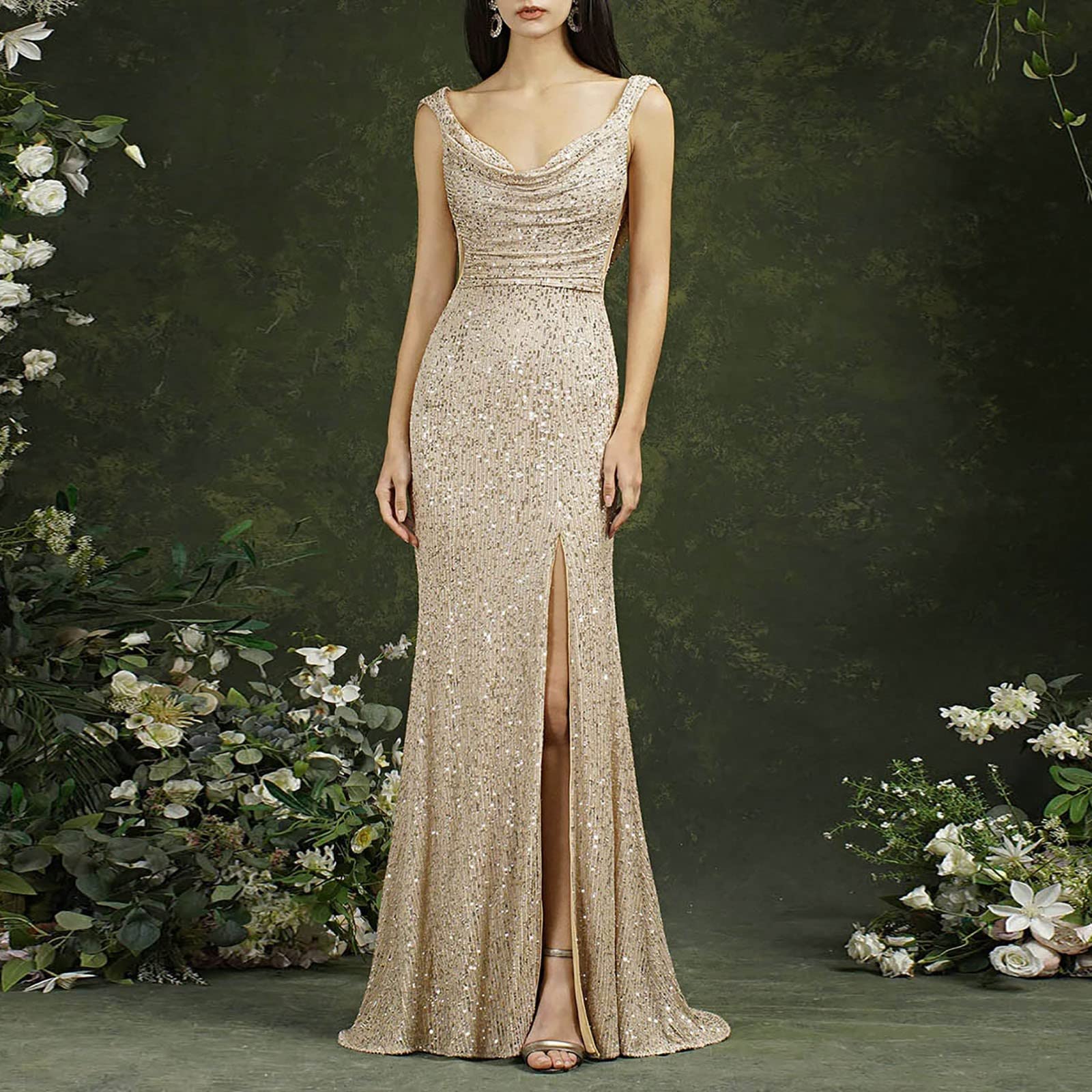 Vestito Donna Elegante Spaghetti Cerimonia Abito da Donna Y2K Festa Classico Eleganti Damigella d'Onore Lunghi Ruffled Ballo Abiti Senza Manica Cocktail Party Vestito Donna Elegante