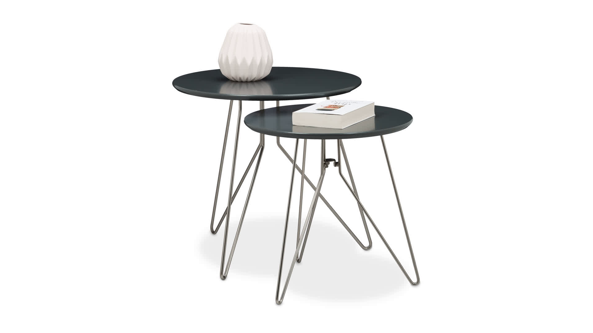 Set 2 Tavolini Da Soggiorno Relaxdays - Rotondi, 48cm E 40cm, Struttura Metallo Nero, Piano Bianco