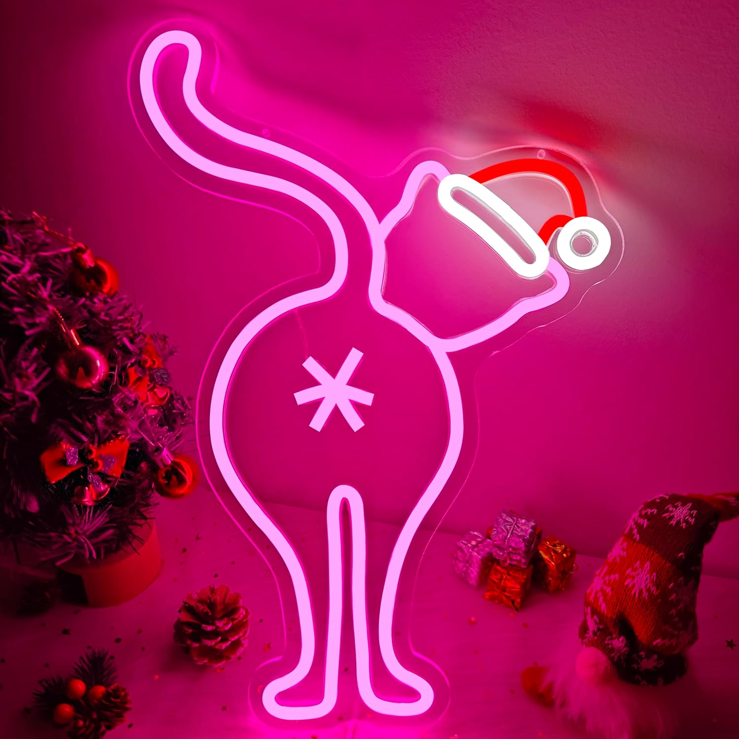 Christmas Neon Signs for Wall Decor Black Cat Neon Lights Christmas Led Sign for Bedroom Wall Dimmable Black Cat Light Up Signs for Party Wall Room Home Decor Gift