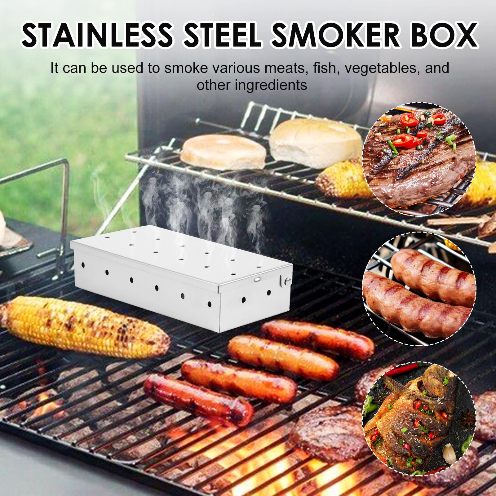 bbq fish smoker box Amazon.com: Smoker Box for Gas Grilling, 3Pcs Stainless Steel Smoke Box for  Gas Grill w Convenient Hinged Lid, Wood Chip Smoker Box for Gas Grill and  Charcoal Grill Accessories, Add Smoked BBQ