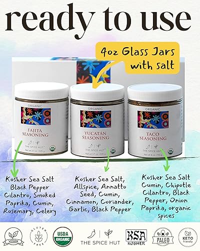 Miniatura 4 de Set de regalo de condimentos sudamericanos  3 sabores de América Latina  Orgánico  Fajita, Yucatán, Taco  con sal  Paquete variado de especias
