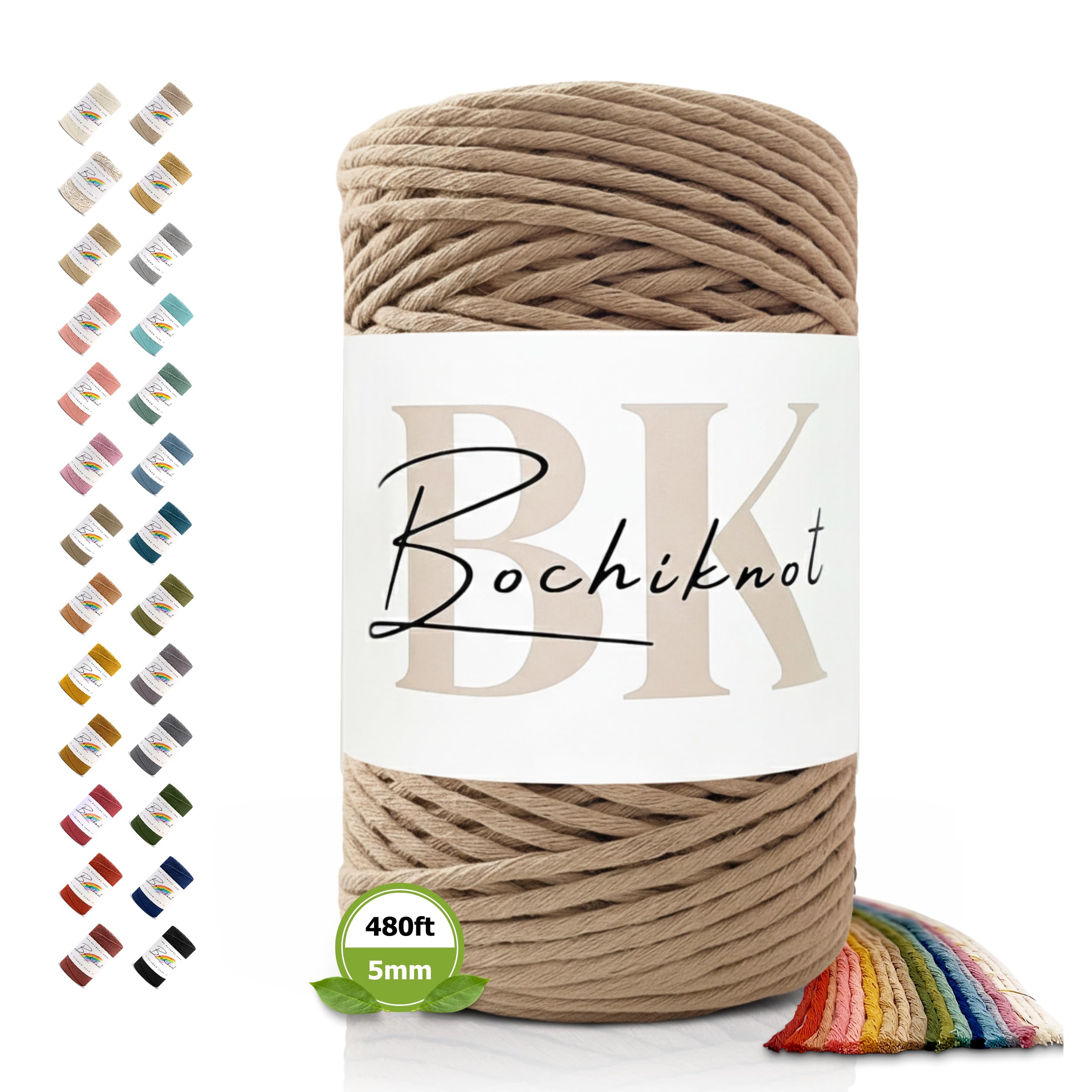 BOCHIKNOT Makramee-Schnur, 5 mm, einsträngig, Makramee-Schnur, Baumwollkordel für Makramee und Knoten, Makramee-Seil in 3 mm, 4 mm, 5 mm, für Handwerk, Wandbehang, Pflanzenaufhänger (150 m,
