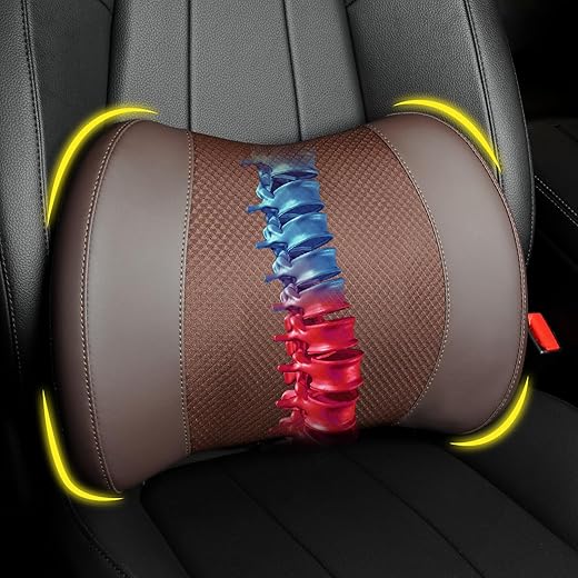 Lumbar Support Pillow for Car, Memory Foam Lumbar Pillow for Lower Back Pain Relief - Back Cushion for Driving, Chair Support for Car-Office Chair, Wheelchair - Brown