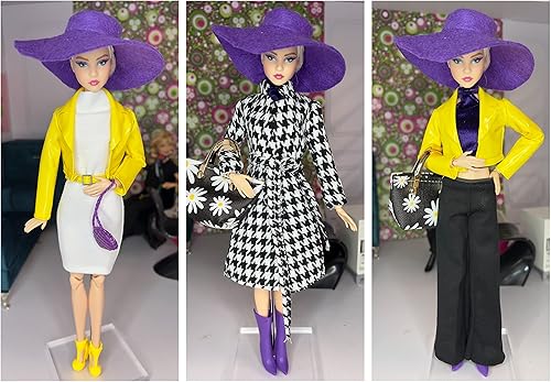 Miniatura 2 de Eledoll Ropa Deluxe Fashion Pack Boss Lady para muñeca de moda de 12 pulgadas, color amarillo y morado Passion