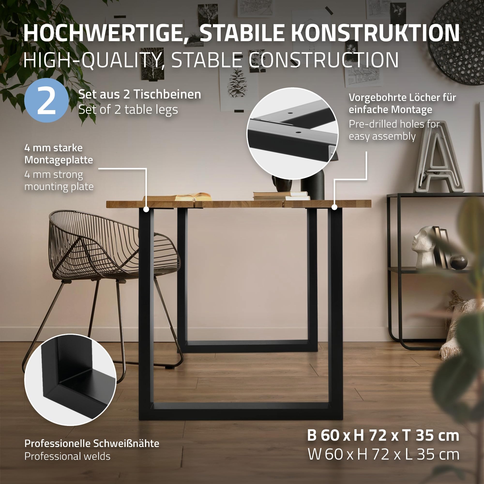 ML-Design Set 2X Base de Mesa en U 70 x 74 cm Soporte Negro Mate de Metal Acero Recubierto de Polvo Bastidor para Escritorio Pata para Consola Sostén para Tablero Pie Armazón Diseño Industrial
