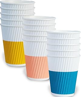 Glowcoast 8 oz Disposable Coffee Cups [120 pack] - Biodegradable Compostable Hot Paper Cups, No Lids. To Go Coffee Cups 8oz, Ripple Insulated. Mini To Go Cup For Tea. Party, Bathroom Cups (Summer)