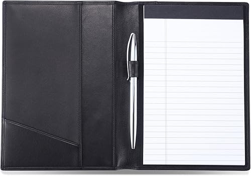 Padfolio junior de cuero para hombres y mujeres con bucle para bolígrafo piel de ternero italiana carpeta de cuaderno de cartera de negocios negro