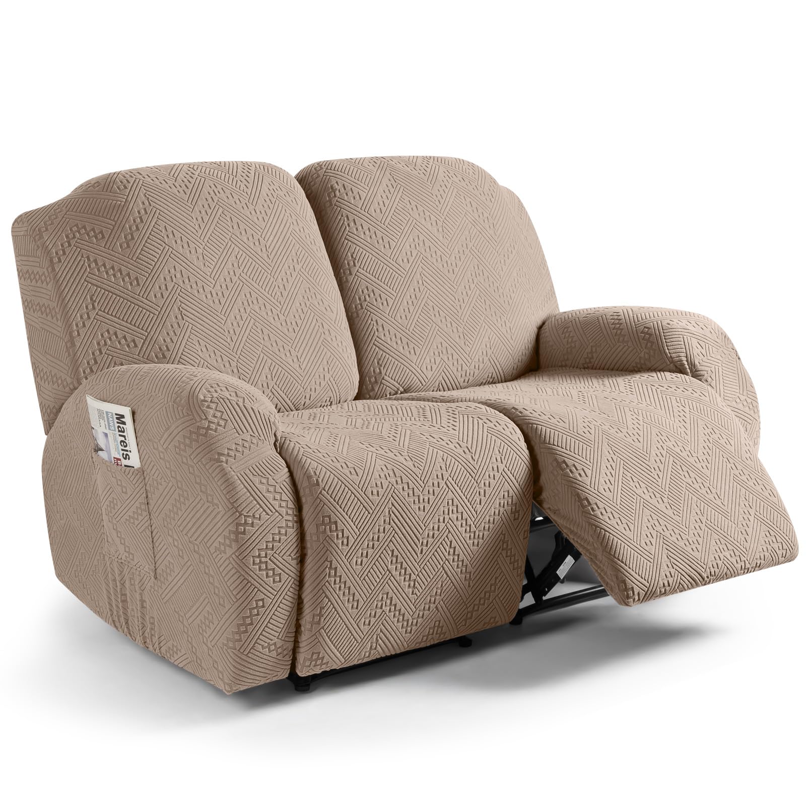 Ruaozz Loveseat Recliner Covers, Soft Stretch Sofa Slipcover, Khaki