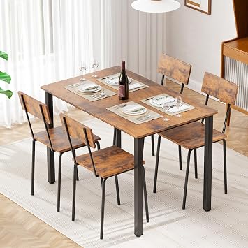 Kitchen Dining Table Set for 4, 5-Piece Kitchen Table and Chairs, Base Reinforcement Structure Dining Room Table Sets, Dining Table with 4 Chairs for Small Space, Dinette, Apartment