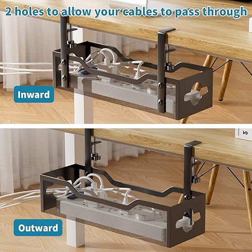 Miniatura 5 de Bandeja de organización de cables para debajo del escritorio, sin taladros, organización de cables de malla metálica debajo del escritorio con