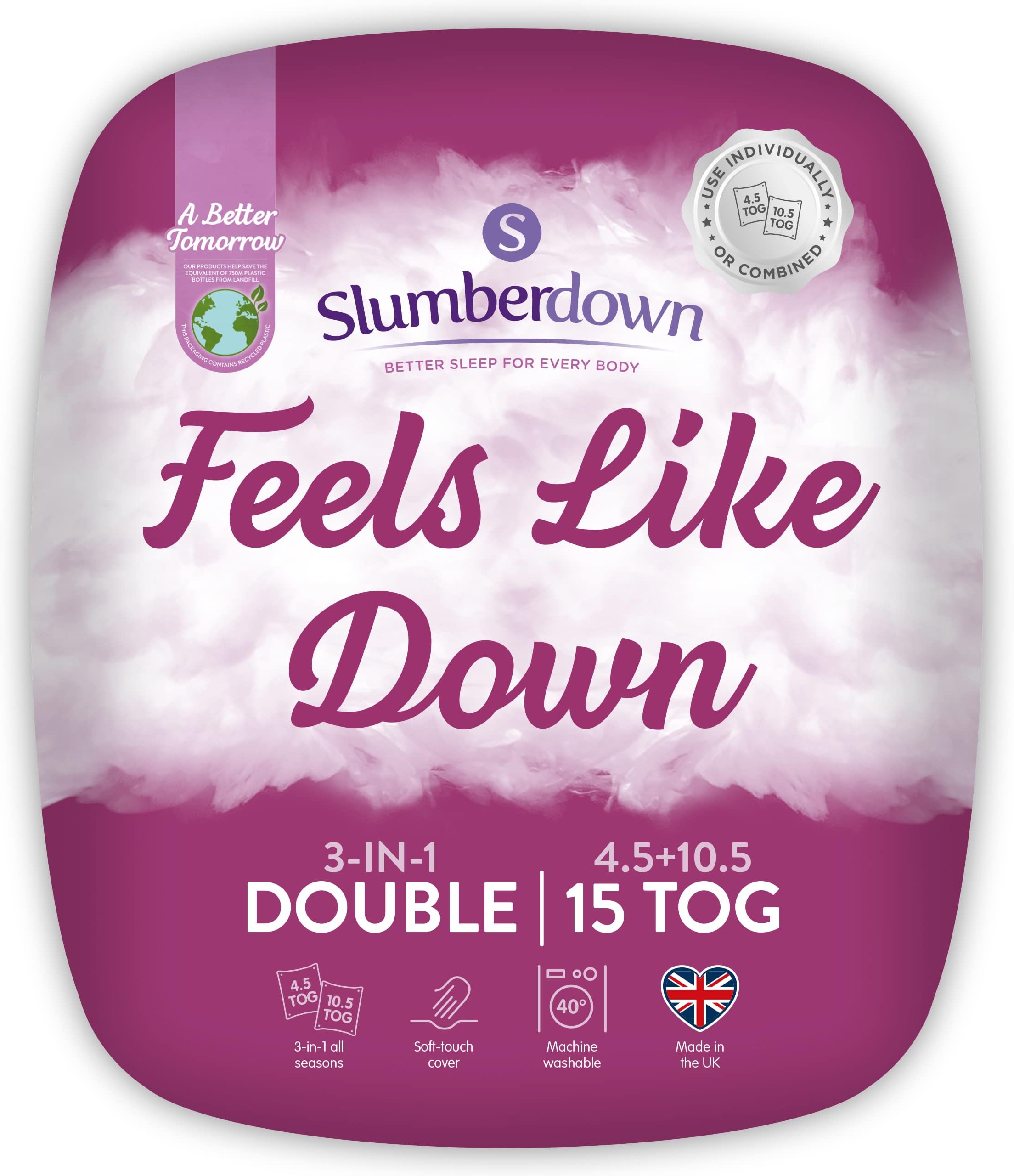 Slumberdown All Seasons 15 Tog Double Duvet 4.5 Tog Cool Summer Plus