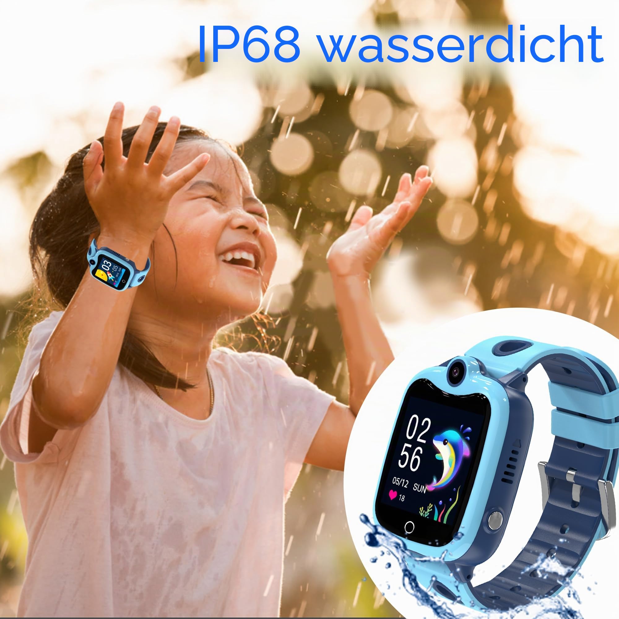 Smartwatch Kinder mit GPS und Telefon 4G, Kinderuhr mit SIM, 700mAh, Blau | Videoanrufe, SOS-Notruf, Schulmodus, IP68Wasserdicht, Wecker, Kinder Smartwatch Geschenk für Junge und Madchen 4-12 Jahren