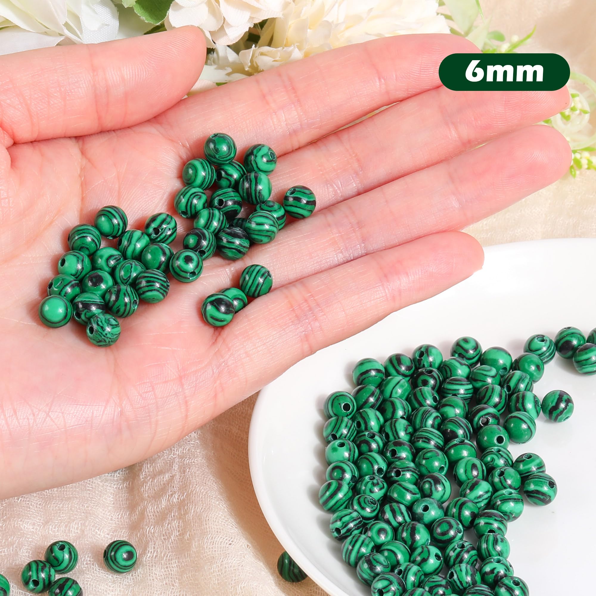 SOSMAR 120 Pcs 6mm Green Malachite Beads Natural Round Stone Beads Loose Gemstone Semi-Precious Gemstones for Jewelry Making Bracelet Necklace - Image 3