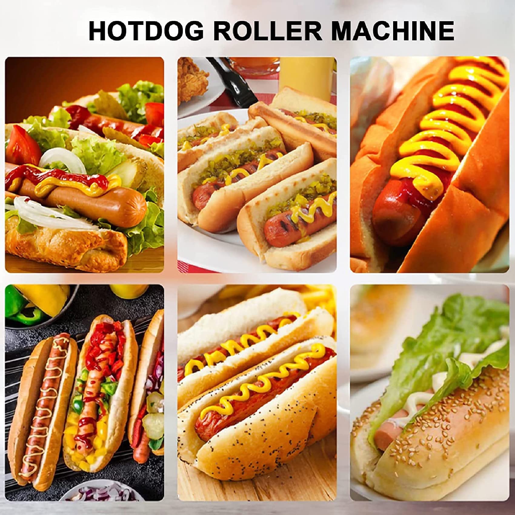 ERoomQ 700W Hot Dog Roller Machine, 5 Rollers Sausage Grill with Temperature Control/Detachable Glass Cover for Restaurant, Home
