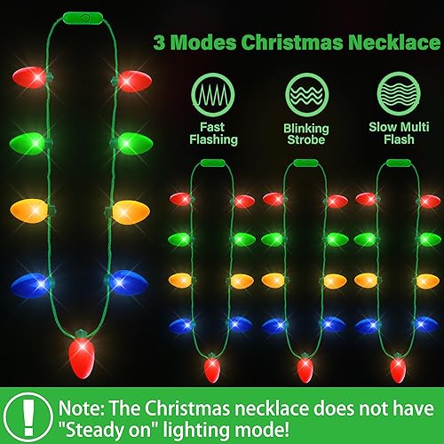 Miniatura 3 de 8 collares de luz de Navidad, collar con luz roja, amarilla, azul, verde, para mujeres y hombres, 9 bombillas brillantes, collar de Navidad, regalos