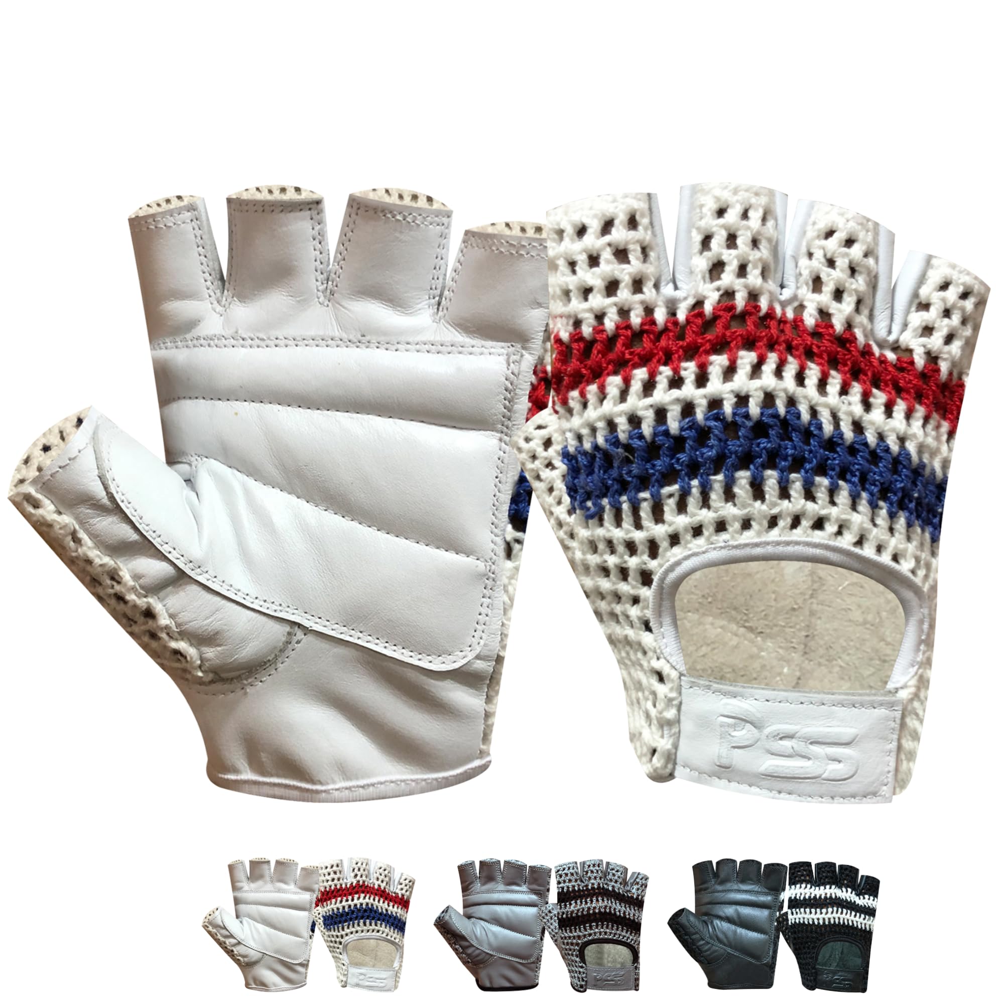 PSS Comfortable Real COW Hide Leather Padded Gloves for Gym, Fitness, Weightlifting, Body Building, Workout, Training Comes With Off White Mesh for Breathability(407 White, M)
