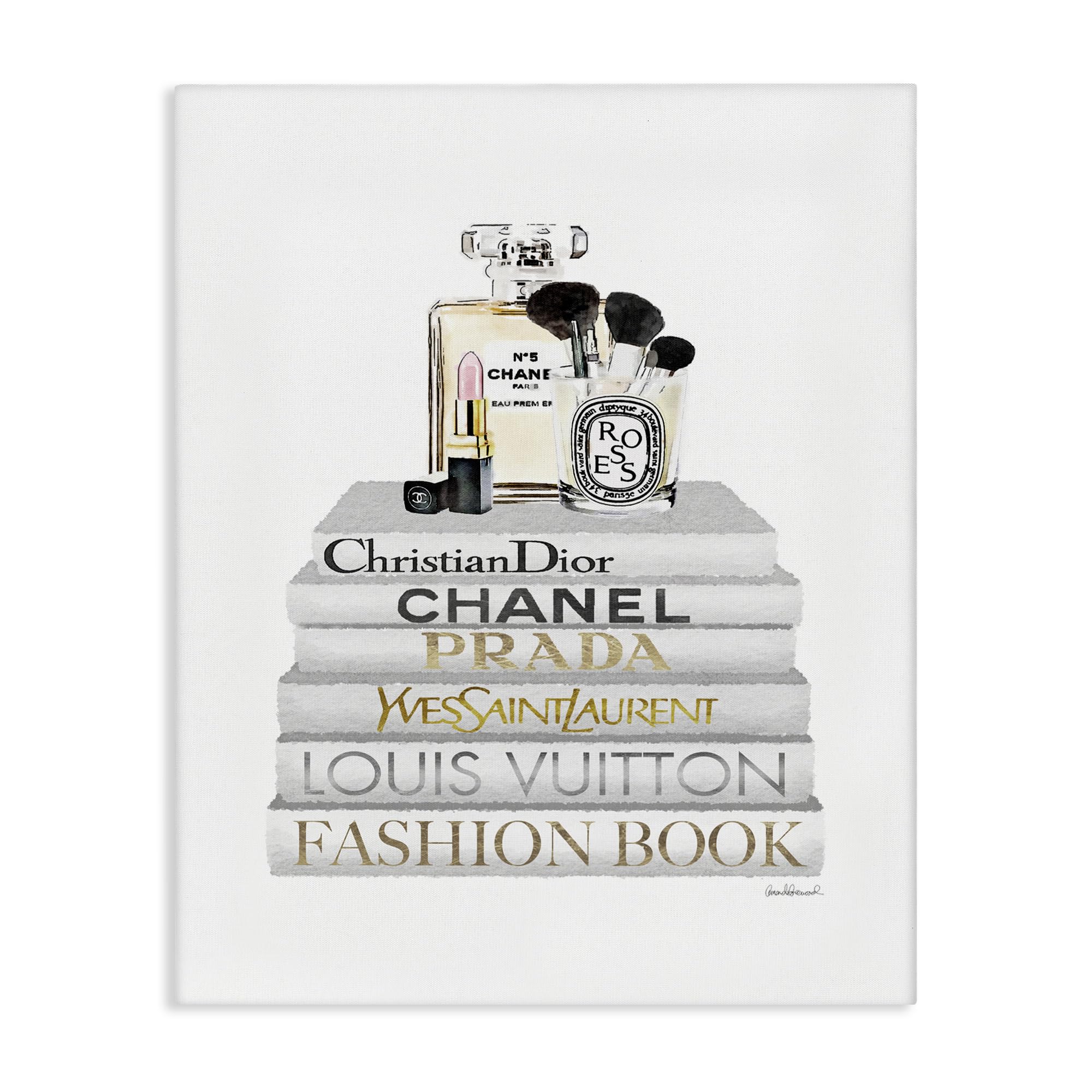 Bookstack Makeup Glam Still Life, 36 x 48 Inch Canvas Wall Art