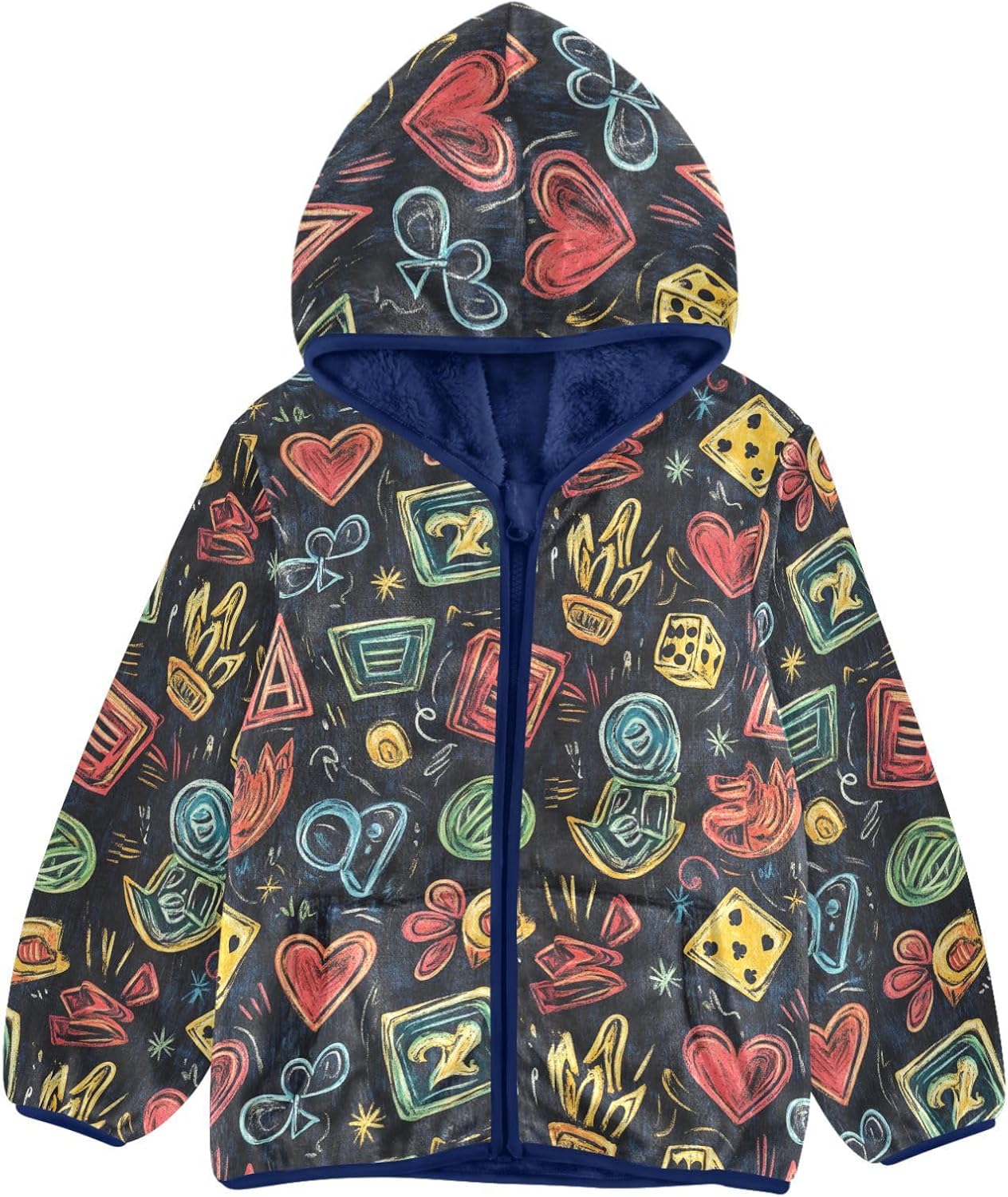 Aesthetic Pampas Casino Style Toddler Winter Jackets Outerwear Jackets Navy Blue Baby Zipper Hoodie chamarras para