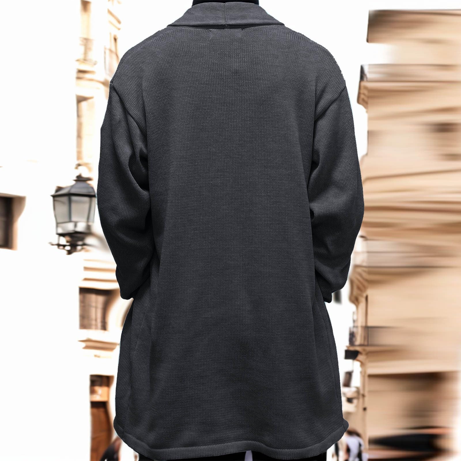 Generisch Cardigan da uomo a maniche lunghe, lungo, leggero, casual, elegante, tinta unita, per autunno, oversize, outerwear