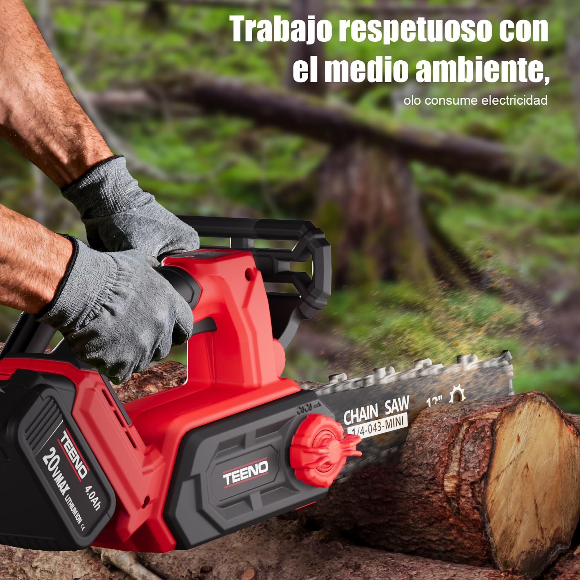Motosierra a Batería 12 Pulgadas, 1200W Brushless Sierra Eléctrica Inalámbrica con 2 Baterías 4.0Ah y Cargador, Tensado de Cadena sin Herramientas, Corte de Madera y Poda de Árboles