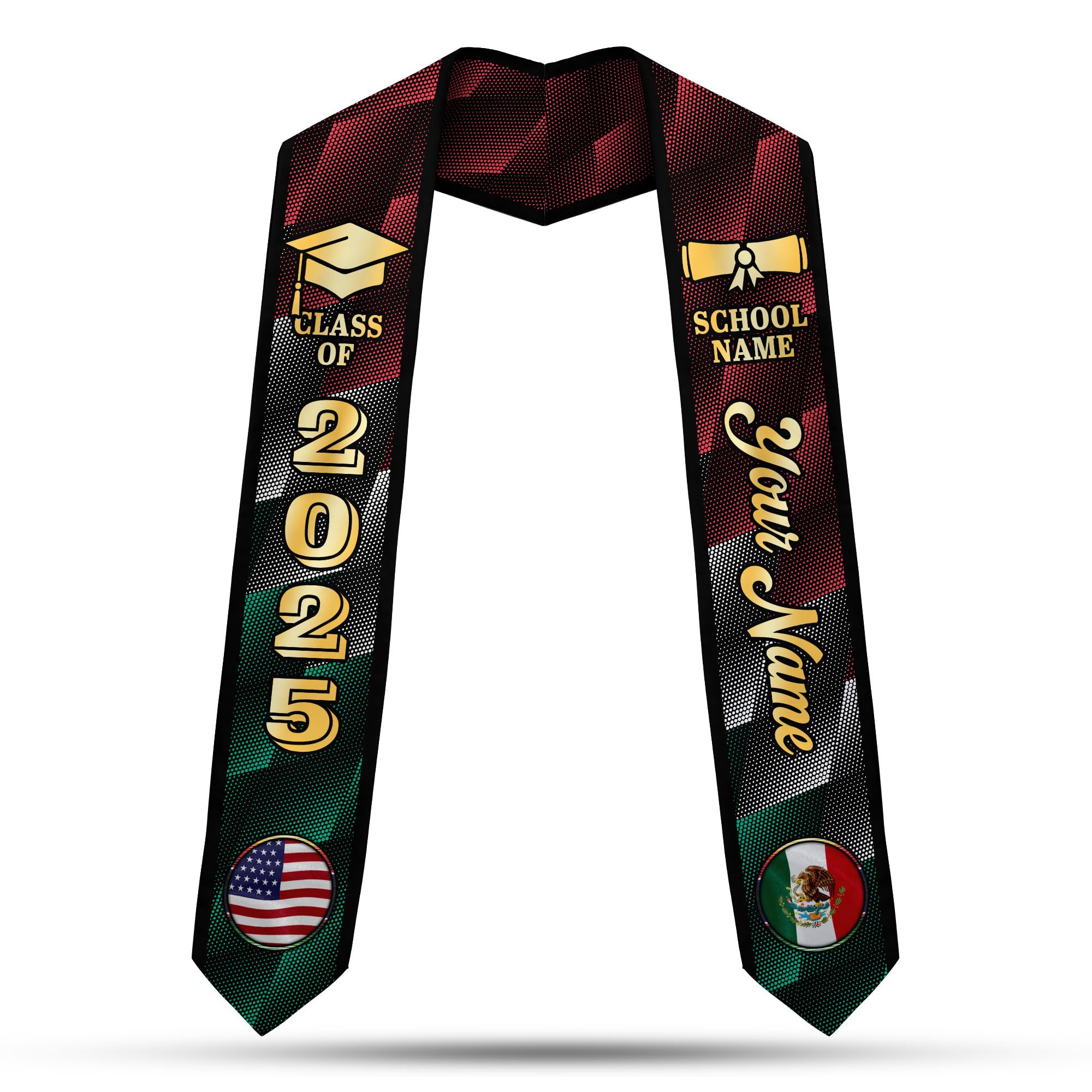 MonkeyVan Custom Mexican Graduation Sash Mexico Graduation Stole 2025 Mexican American Flag Graduation Sash Mexican Graduation M25