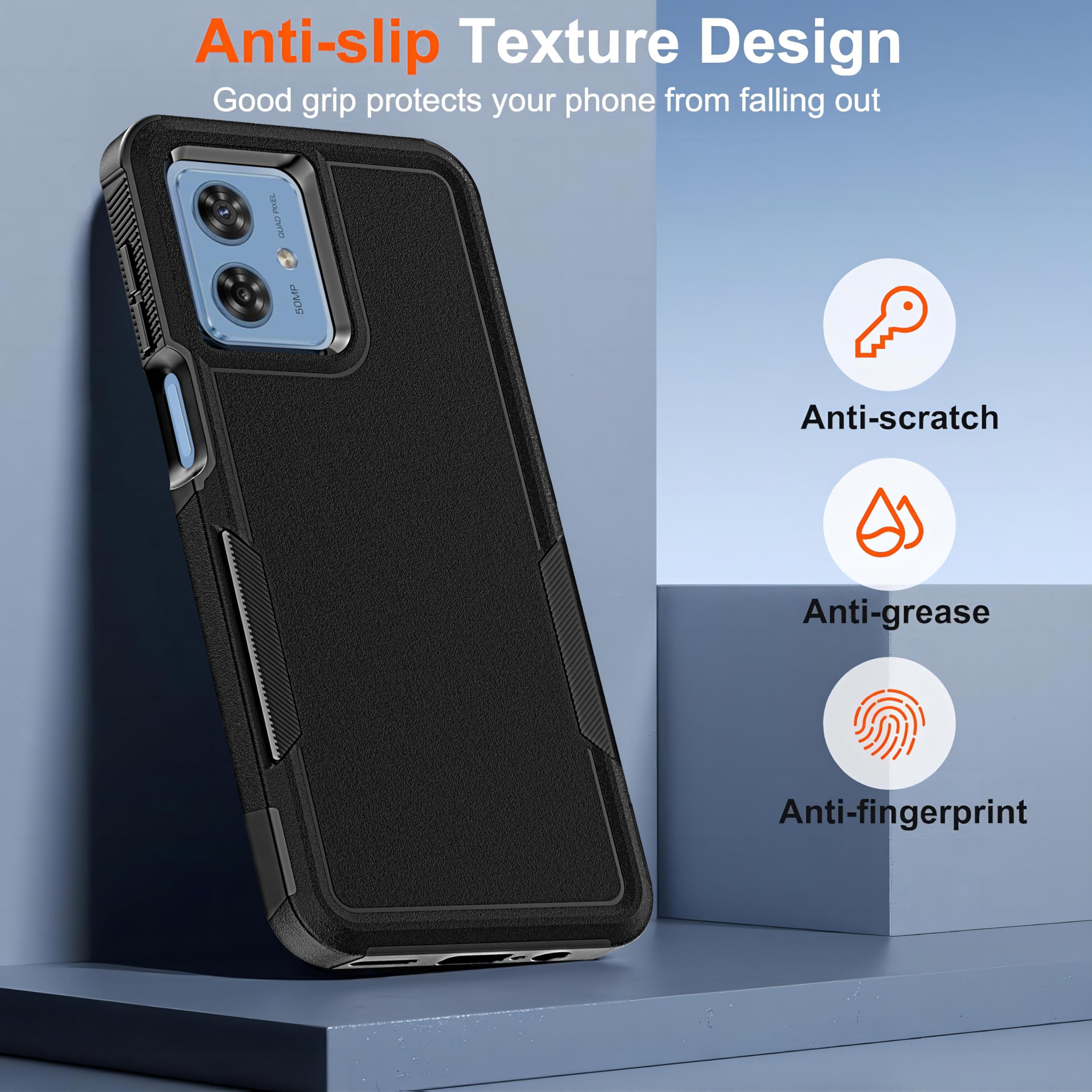 Custodia Robusta Per Motorola Moto G54 - Protezione Militare 3,4 M, Antiscivolo, Con 2 Pellicole Schermo, Colore Blu - 5