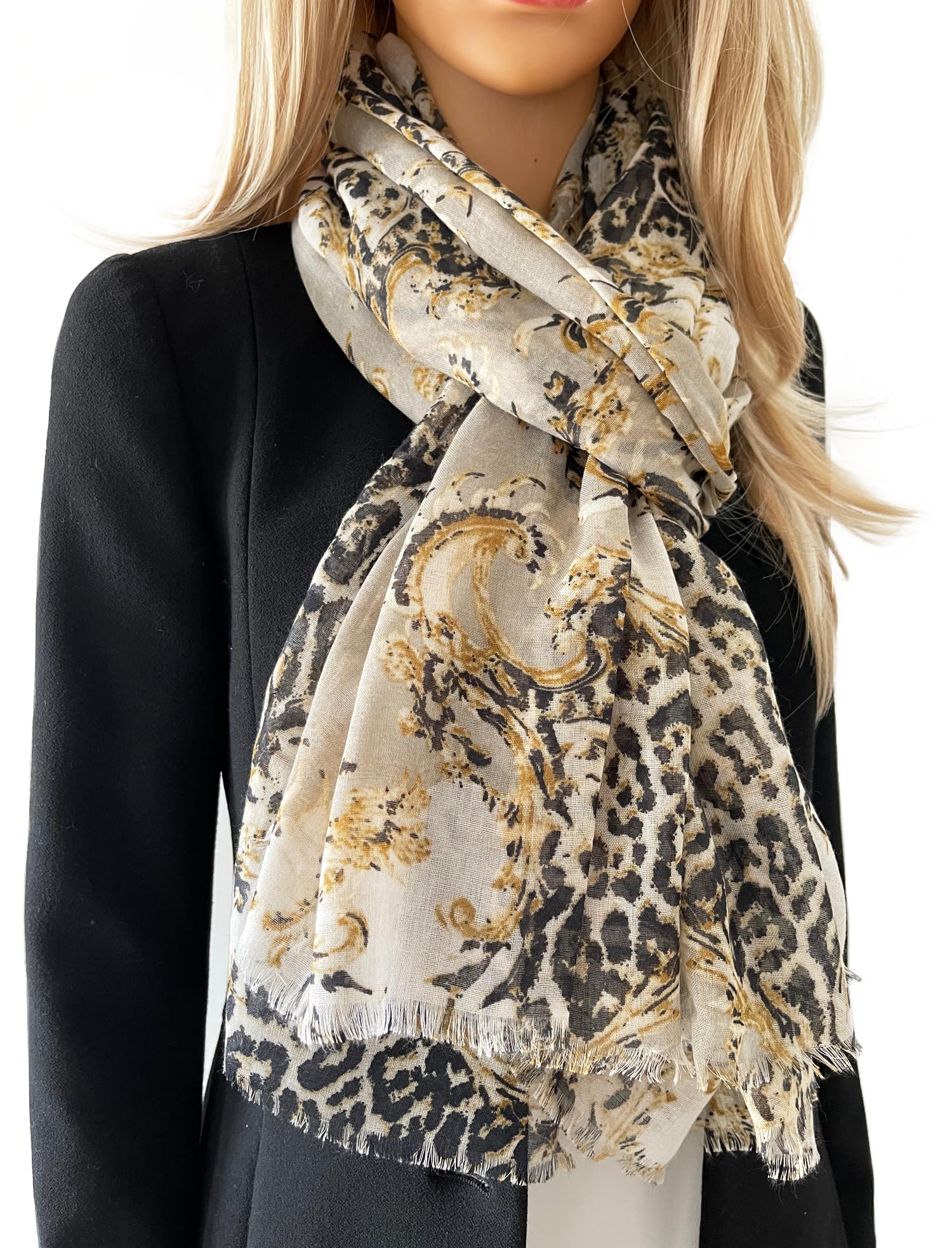 The Accessory Co. Women's Vintage Leopard: Mocha Large Snakeskin Scarf For Leopard Print Blocks, Animal Shawl Wrap, Lightweight Scarves, Mustard Yellow Orange Red Teal, Neck Scarf Gift (Vintage Leopard: Mocha)