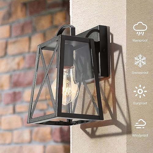 Miniatura 2 de Aplique de pared negro para exteriores, trapezoidal de granja, antioxidante, impermeable, luces de porche al aire libre, montaje en pared, lámpara