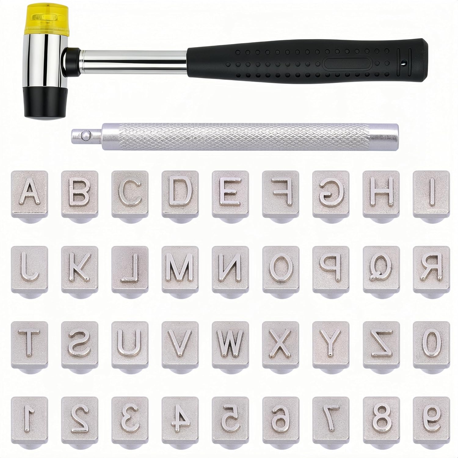 36 Pcs Metal Letter Stamps Kit for Clay Leather Stamping 26 Alphabet and 10 Number Block Embossing (with Rubber Hammer)