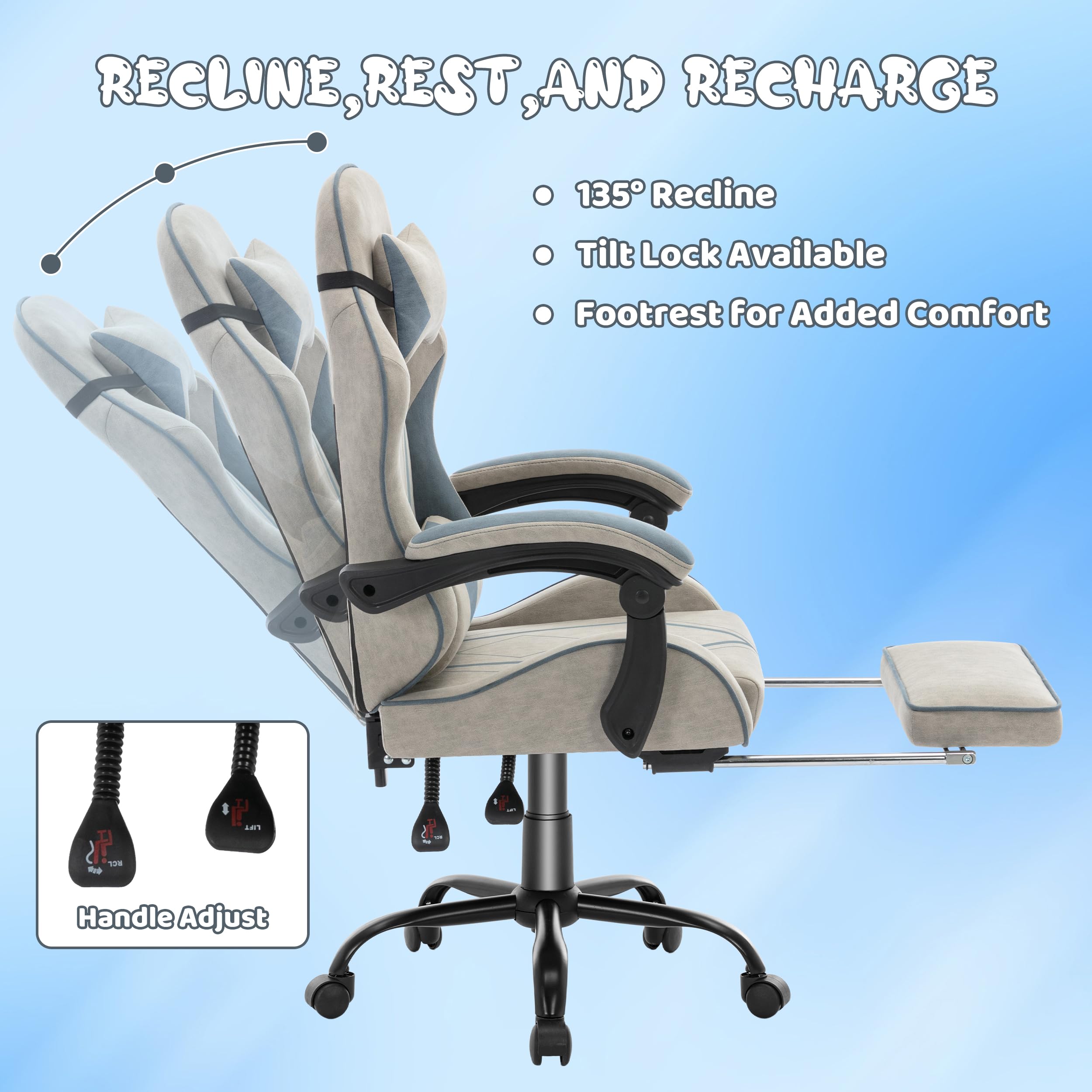 Silla ergonómica para juegos con reposapiés y soporte lumbar, silla de computadora ajustable estilo carreras para adultos, adolescentes, niños, silla de escritorio de oficina con base