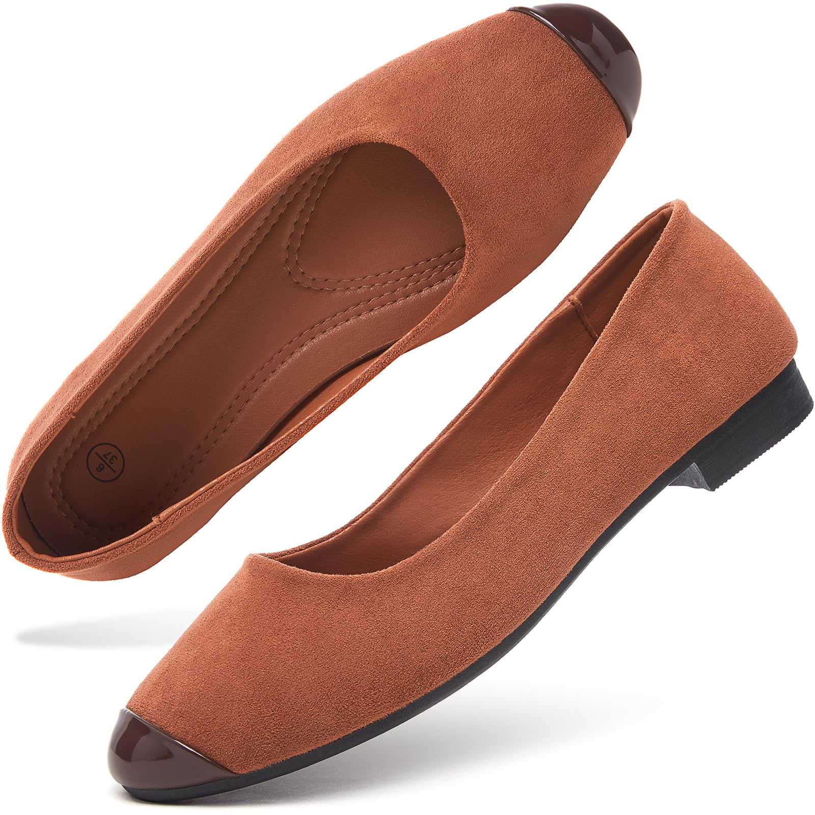 hash bubbie Women's Flats Shoes Ballet Flats Womens Round Toe Memory Foam Comfortable Dress Shoes Faux Suede Slip on Loafers for Women