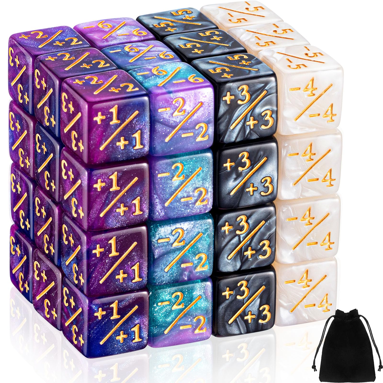 Sumind 48 Pcs Pieces D6 Dice Counters with 2 Bag, Galaxy &amp; Marble