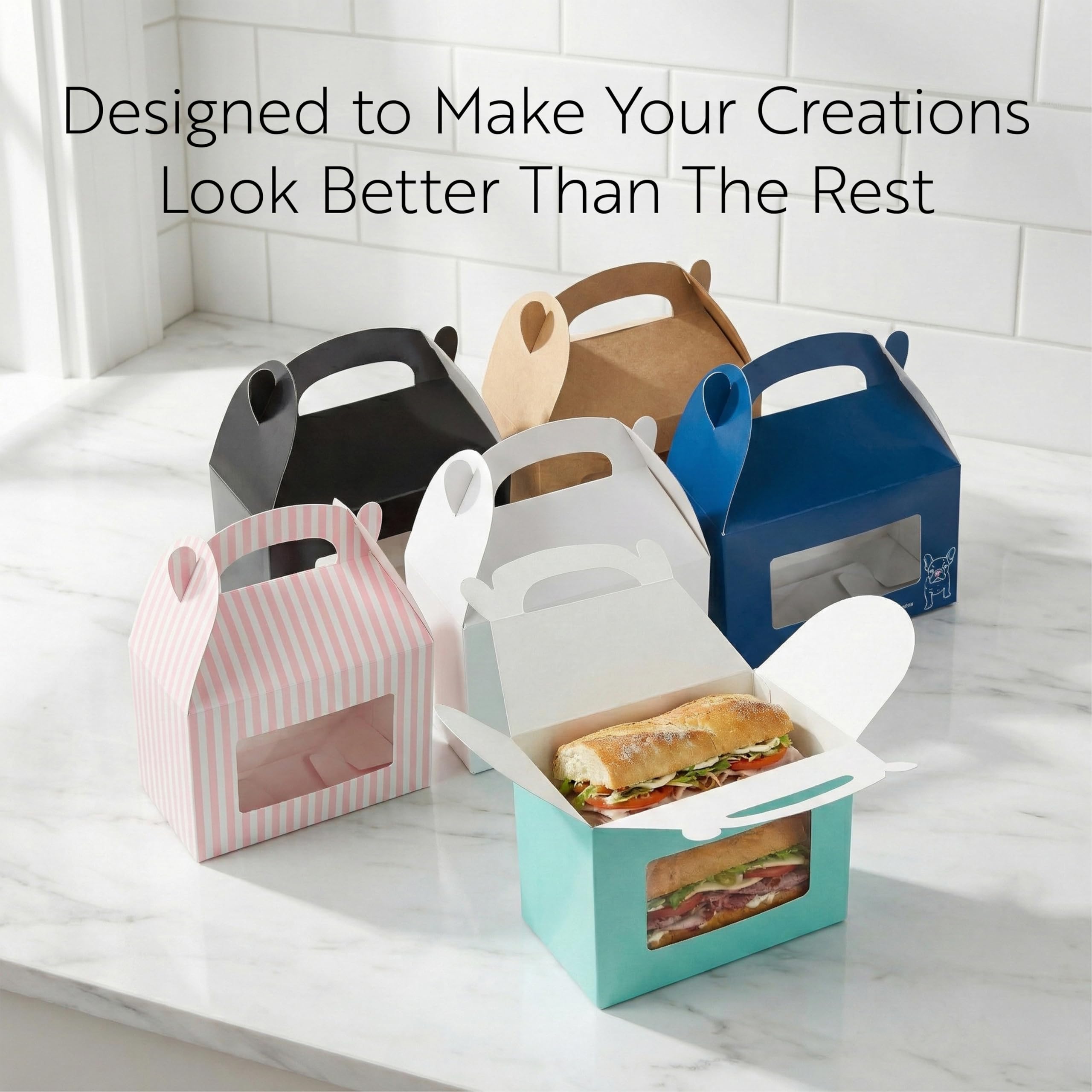 Restaurantware Bio Tek - Cajas a dos aguas de 8.5 x 4.8 x 5.5 pulgadas para recuerdos de fiesta, 100 atractivas cajas de regalo, ventana de PET transparente, con asa integrada, cajas de granero de