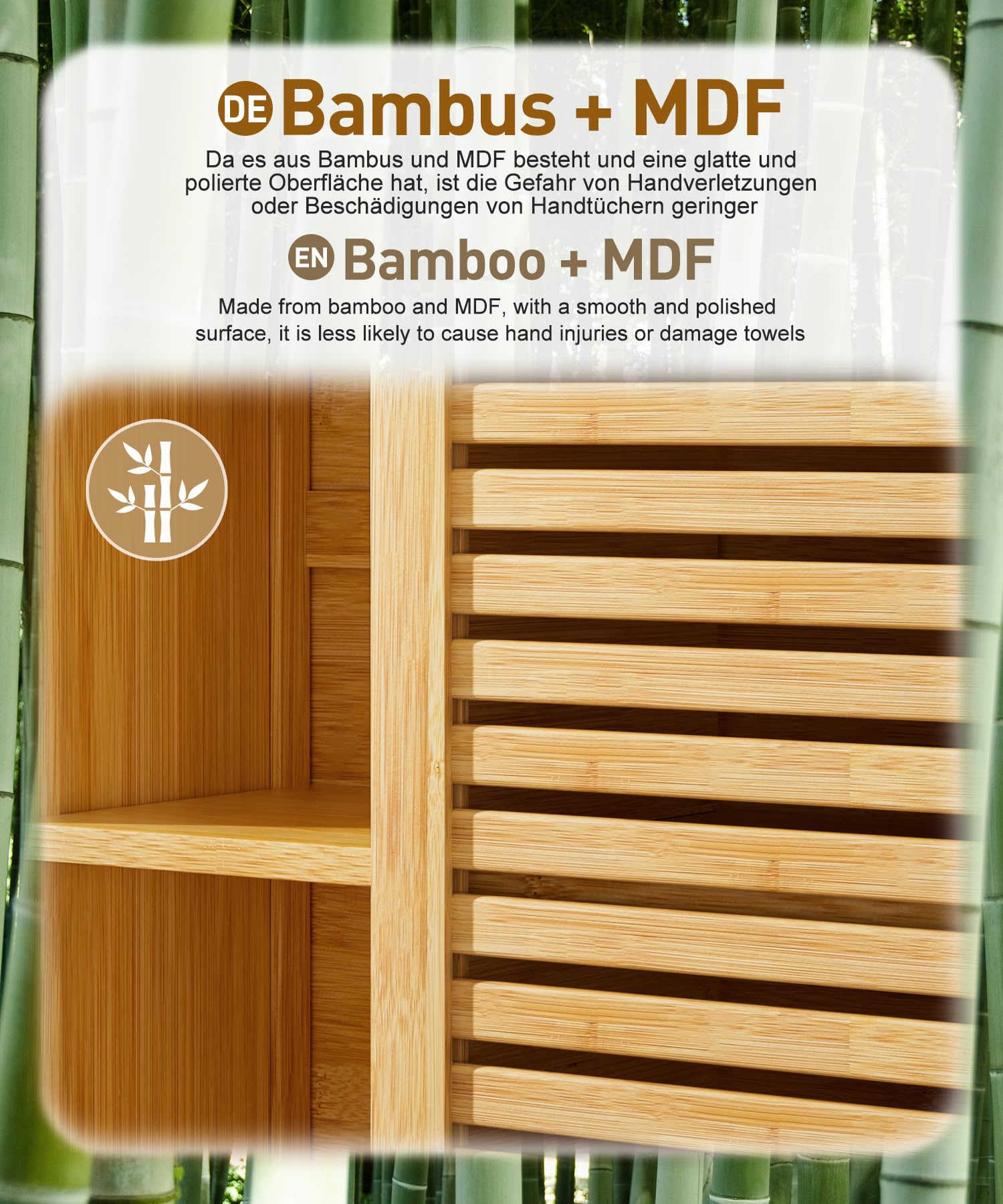 Yorbay Meuble Haut Salle de Bain, Meuble Mural en Bambou avec Porte-Serviettes et Compartiment Ouvert, Armoire Pharmacie à Une Porte pour Salle de Bain et Cuisine, 20 x 56 x 70 cm (Couleur Bambou)
