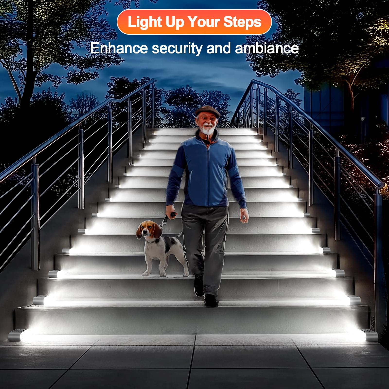 Lot de 6 lampes solaires d'extérieur étanches IP67 14 LED blanc froid pour escaliers, terrasses, patios