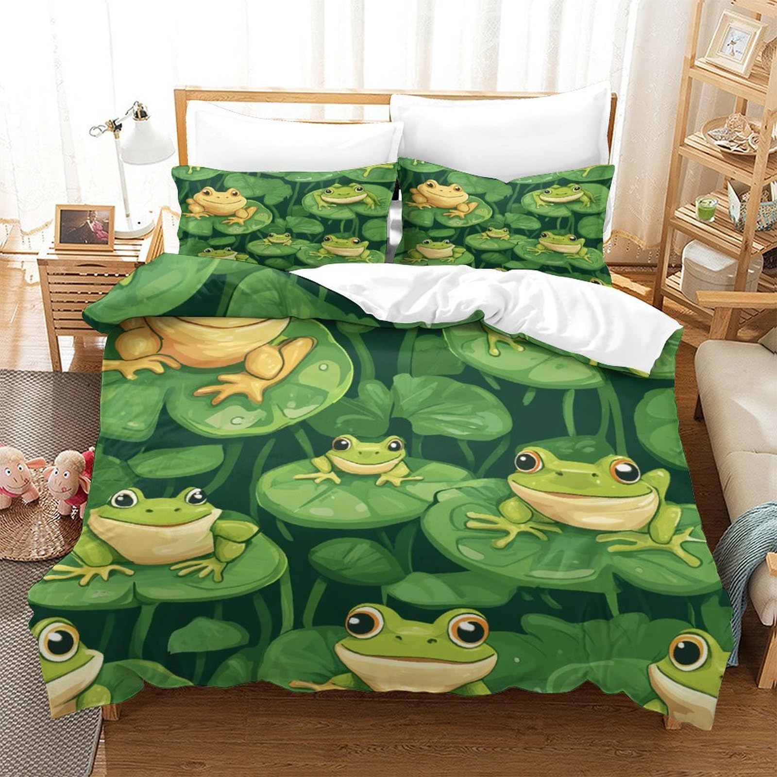 Yyvkpmlxc Style-3 Frog Duvet Cover Set,Fresh Natural 3D Pattern Bedding Set Soft Microfiber Quilt Cover 3 Piece, Comforter Cover With Zipper Closure For Kids Teens Adults King（220X240cm）