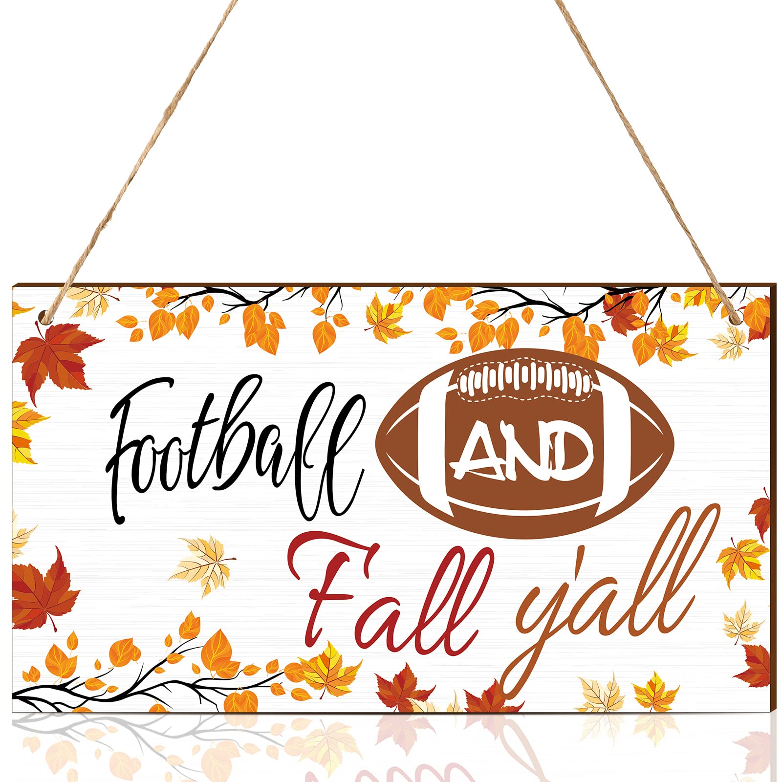 Football and Fall Y'all Wood Sign Farmhouse Wall Decor Fall Door Hanging Small Rustic Decor Autumn Porch Decor for Home Living Room Front Door Garden Harvest Thanksgiving Halloween