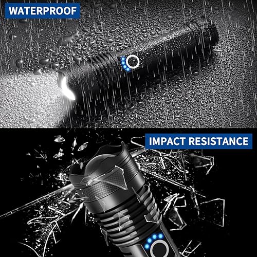 Miniatura 6 de Linternas recargables de alto lúmenes, paquete de 2 linternas recargables, 9000000lm linterna súper brillante, 5 modos de linternas tácticas de alto