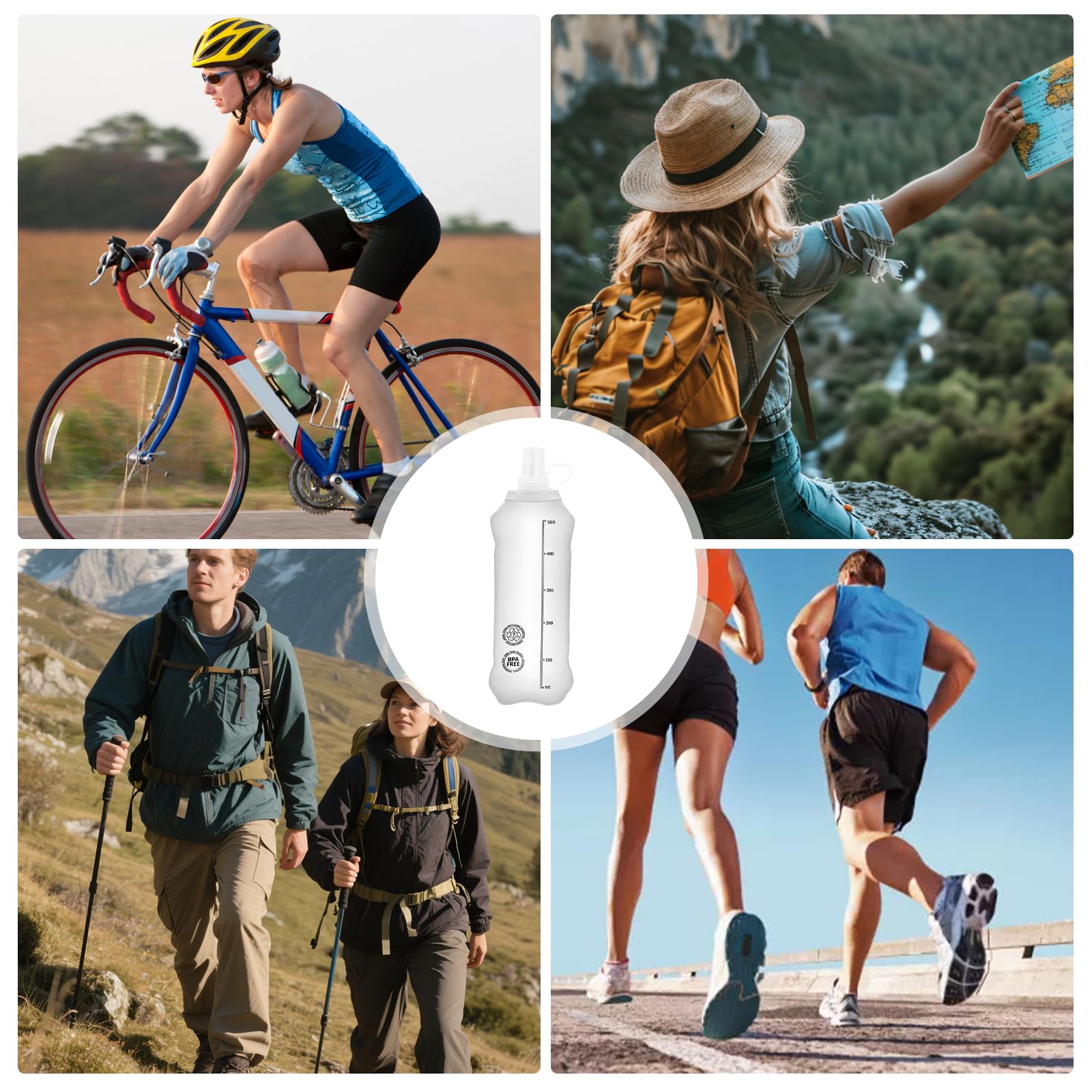 3 borracce pieghevoli, 500 ml, senza BPA, Soft Flask, pieghevoli, in TPU, per escursioni, campeggio, corsa, maratona