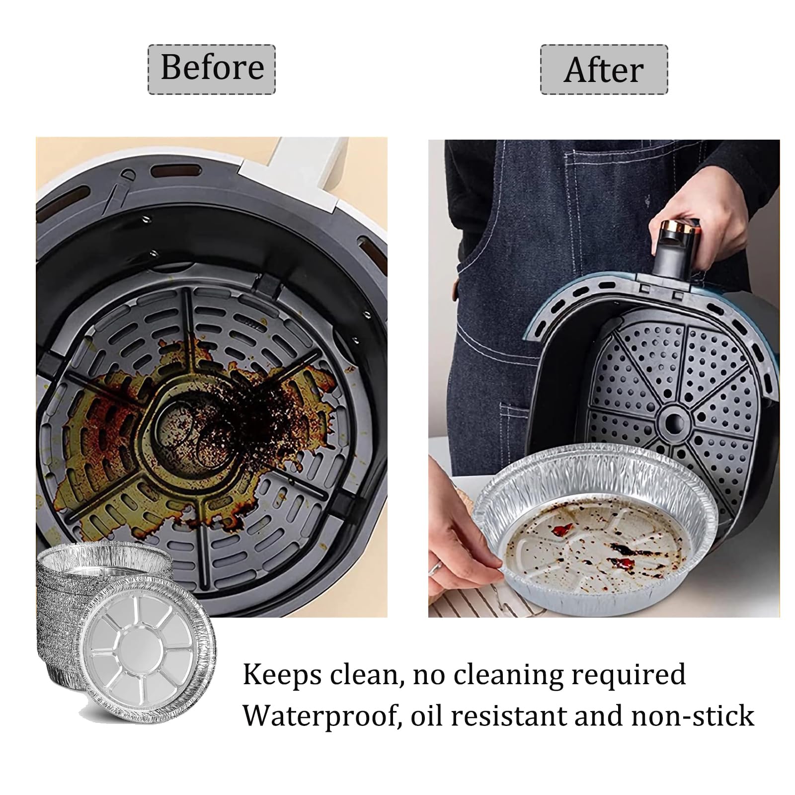 50 Pezzi Contenitori in Alluminio Monouso 8 Pollici, Alluminio Vaschette Rotonda, Teglie USA e Getta, Resistente All'Acqua e All'Olio per Cuocere, Cuocere a Vapore, Cucinare e Conservare