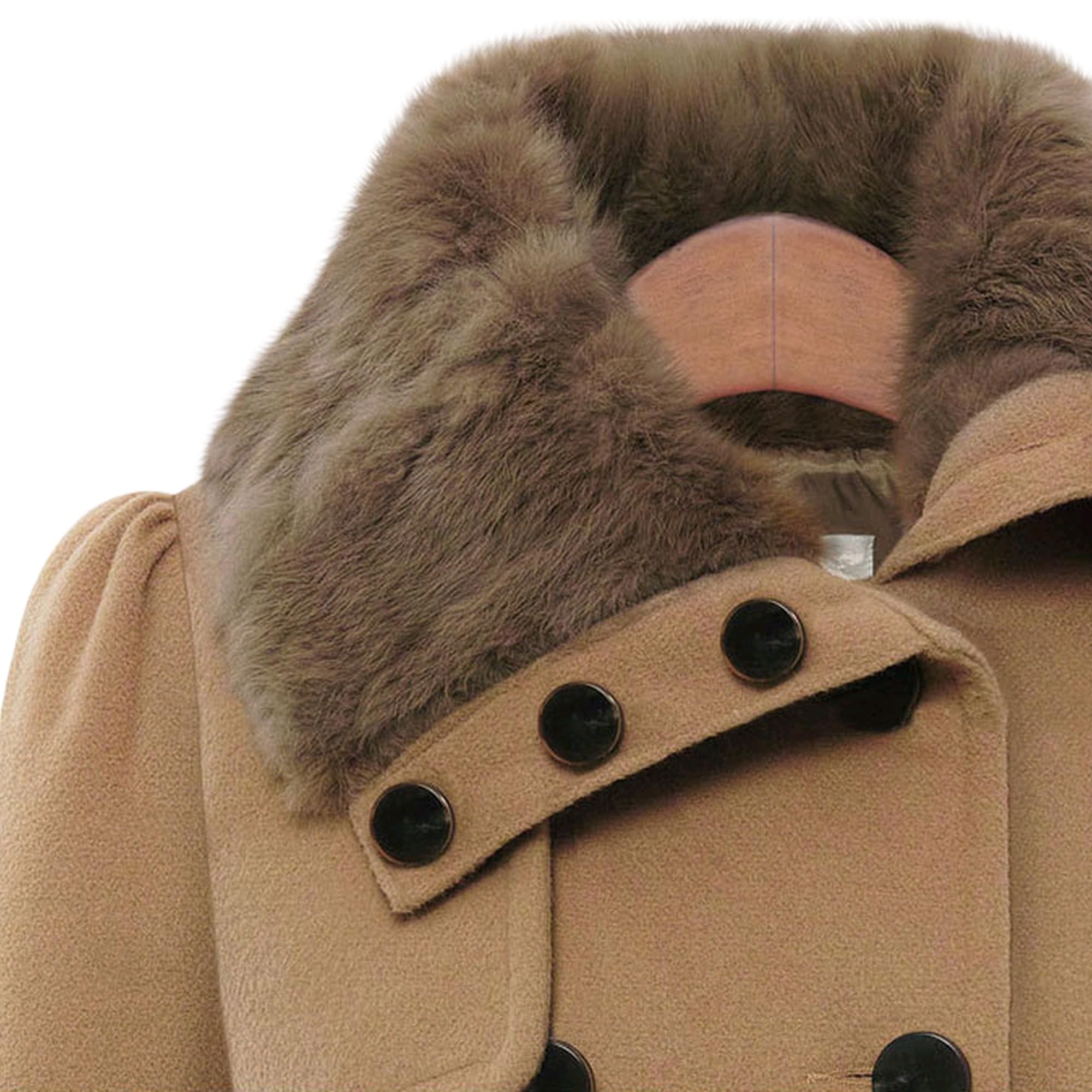 Cappotto invernale da donna con collo in pelliccia sintetica, doppiopetto, cintura, caldo, stile pecorino, giacca soprabito.