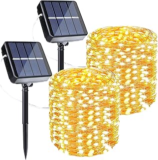 Joomer 2Pack Solar String Lights, Total 98ft 300LED Solar Fairy Lights Waterproof, 8 Modes Twinkle Fairy Lights Outdoor for Xmas Tree, Patio, Garden, Christmas Decor(Warm White)