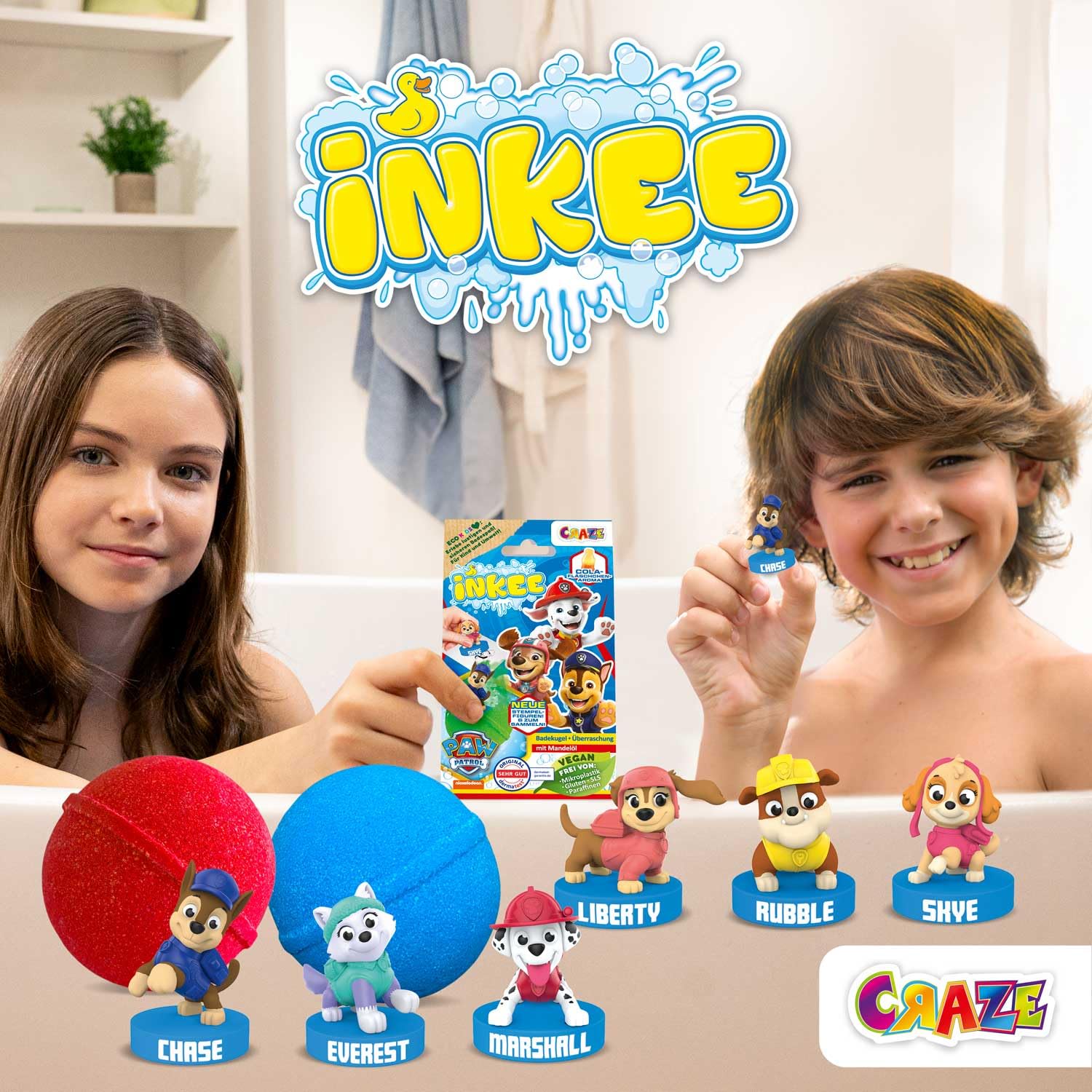 INKEE PAT PATROUILLE - Pack de 3 Bombes de bain enfant, 3x Boules de bain avec jouet Pat patrouille à l'intérieur, arôme Cola, 3x 80g